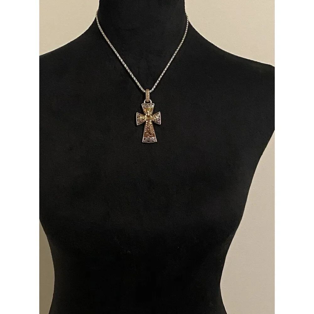 Brighton Crystal Voyage Topaz Cross Pendant Necklace